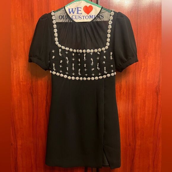 Self-Portrait Embellished Puff Sleeve Mini Dress - Picture 4 of 7